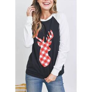 NEW ROUSSEAU deer plaid raglan top in black